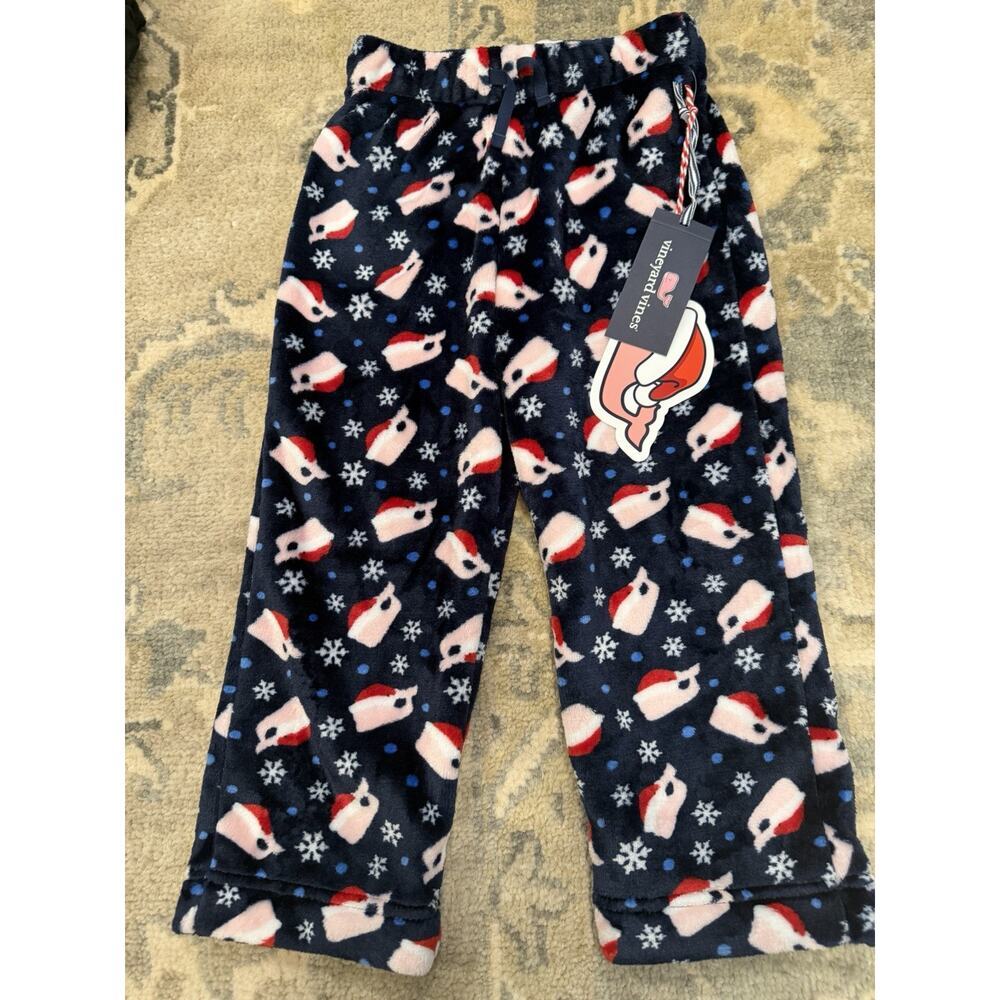 Vineyard Vines Boys Navy Fleece Lounge Pants Whale Print Sz 5 NWT $48